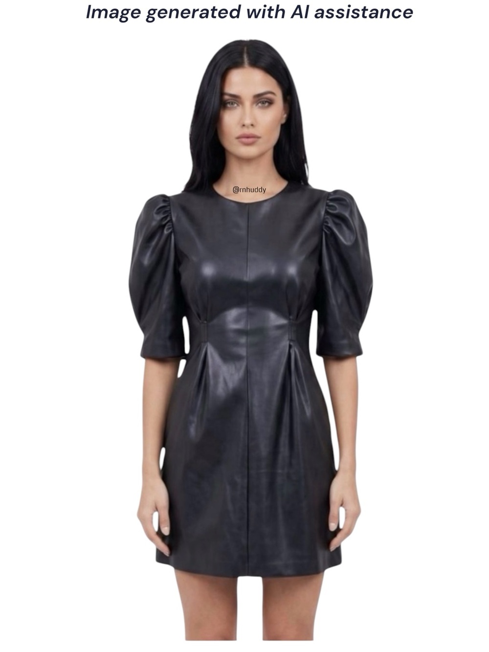 En Saison X Anthropologie S black faux leather puff sleeve mini dress